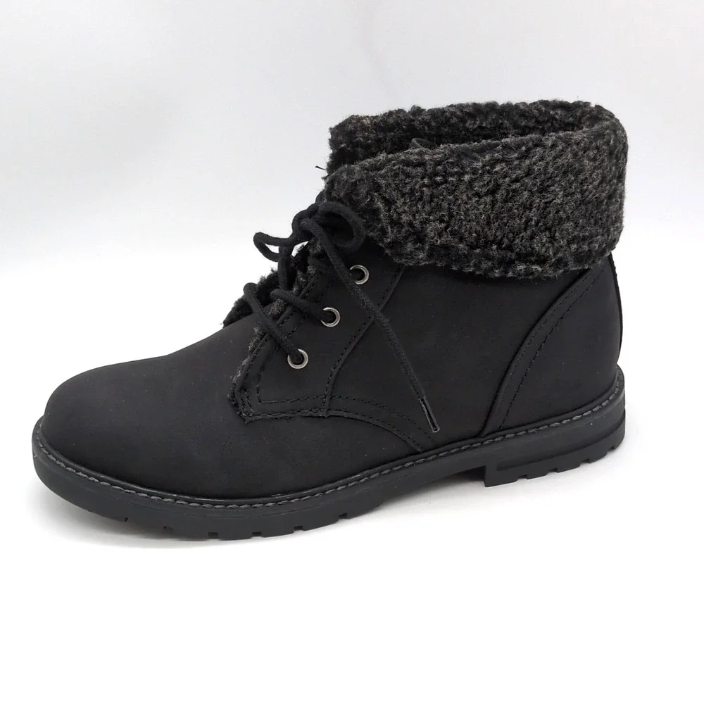 Sonoma Shoes Womens Goods For Life Black 9 Hiking Boot Ankle Faux Fur Trim NEW